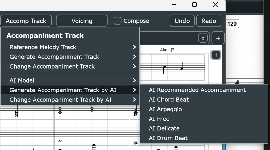 ArkComposer Built-in AI Accompaniment generating backing tracks