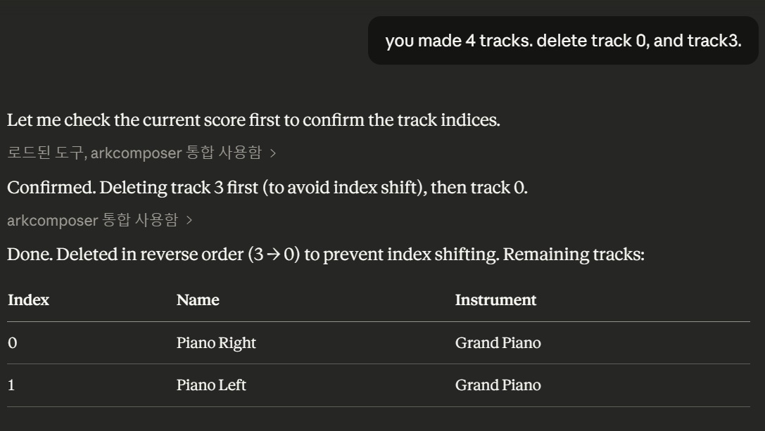 Claude deleting tracks via MCP conversation