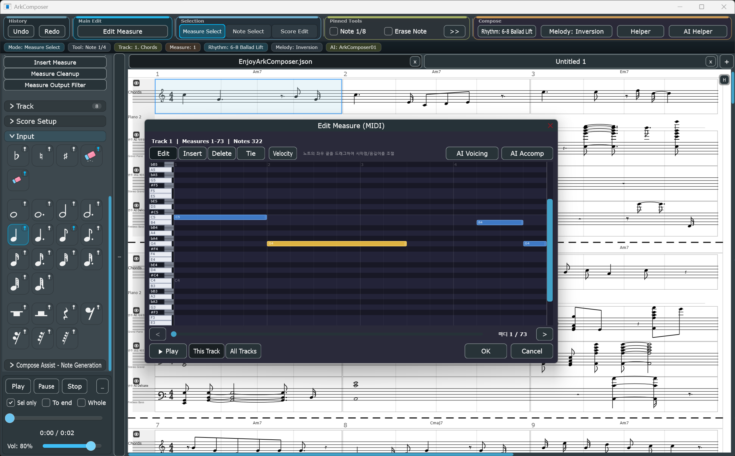 ArkComposer — Multi-track score editor with AI composition tools